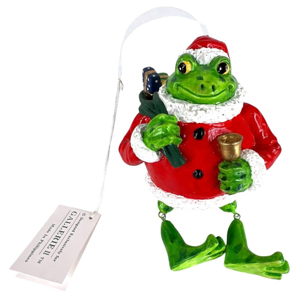 Frog‎ Santa Claus Christmas Ornament Gallerie II Green Red Dangling Legs Novelty